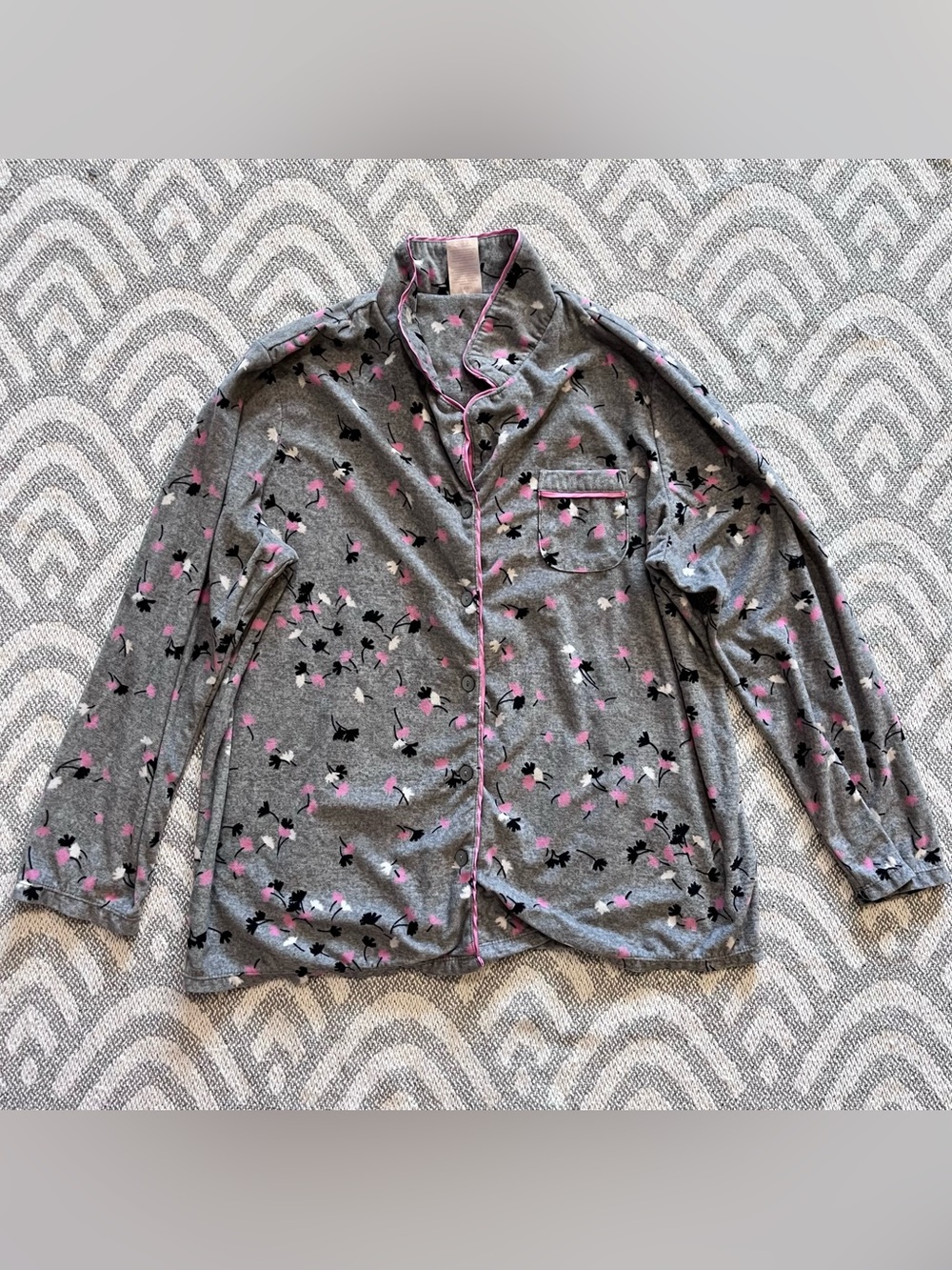 SECRET TREASURES Fleece Floral Button Up Sleep Shirt XL